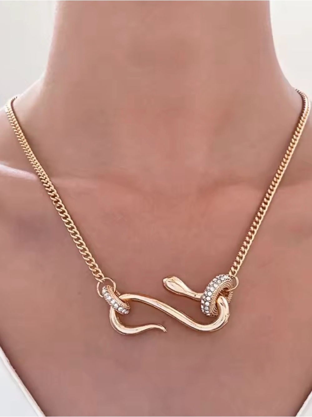 Gold Snake Pendant Necklace with Crystal Accents - Picture 2 of 6
